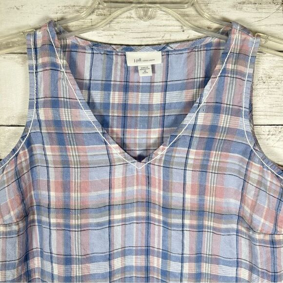 J.Jill Love Linen Plaid A-line Maxi Dress Rain Drop Blue Pink W/Pockets XS Pet - Picture 4 of 11